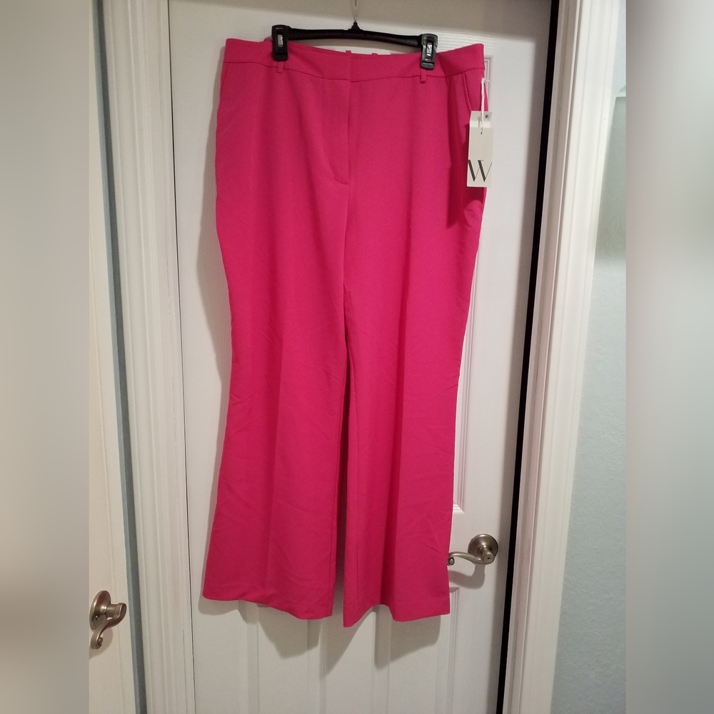 Worthington Hot Pink Wide Leg Pants High-Waisted Size 18